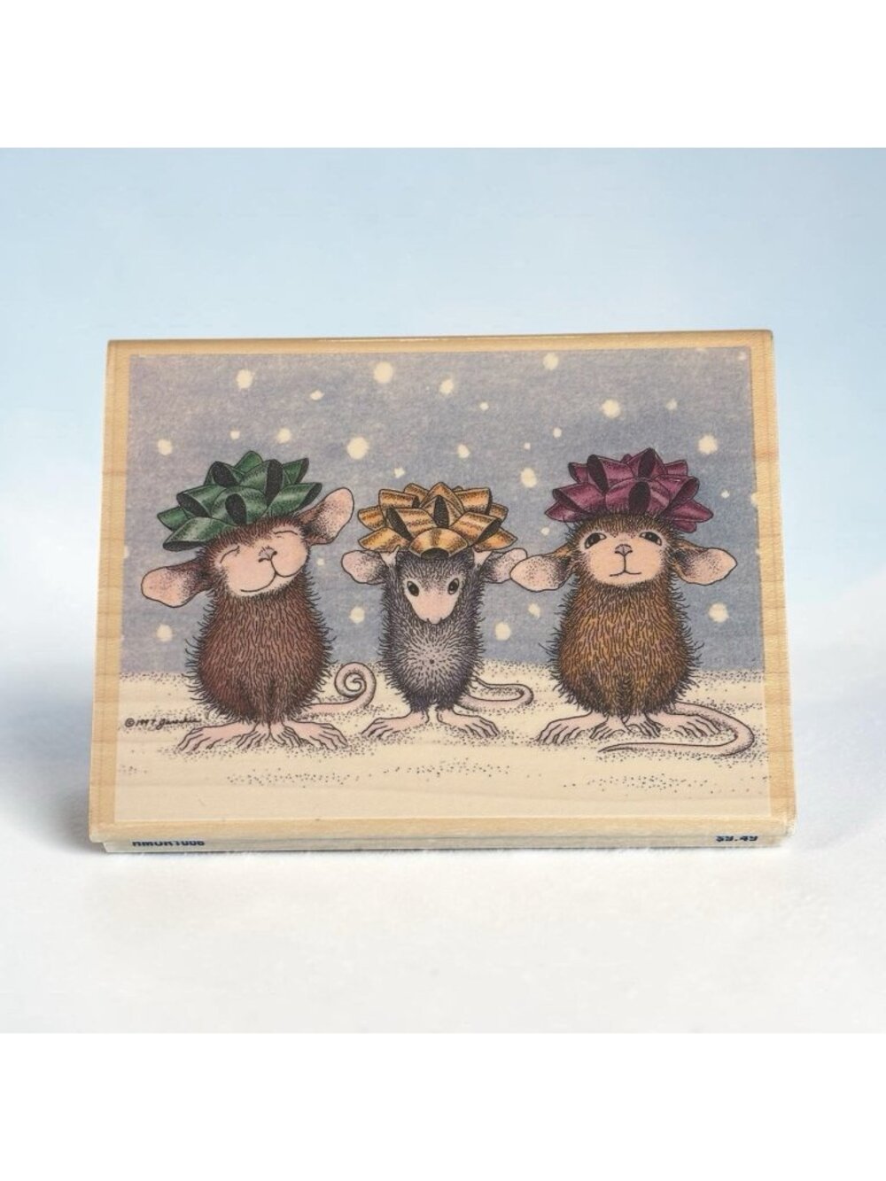New House Mouse Bow Tied Wrapped Ready Cling Rubber Stamp Large Holiday
